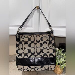 Coach Black and Tan Signature Shoulder Bag